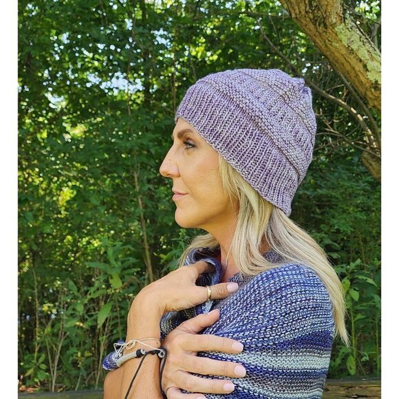 HANDMADE Rib Knit Purple Gradient Beanie Toboggan Cap Hat Unisex Women's Men's - Picture 2 of 10